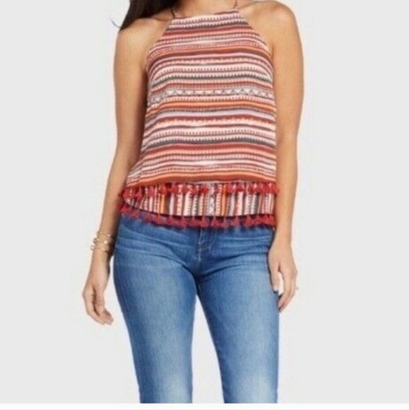 NWT Evereve Sunday in Brooklyn  Desert Stripe Tiered Tassel Tank Top XS - Picture 2 of 13